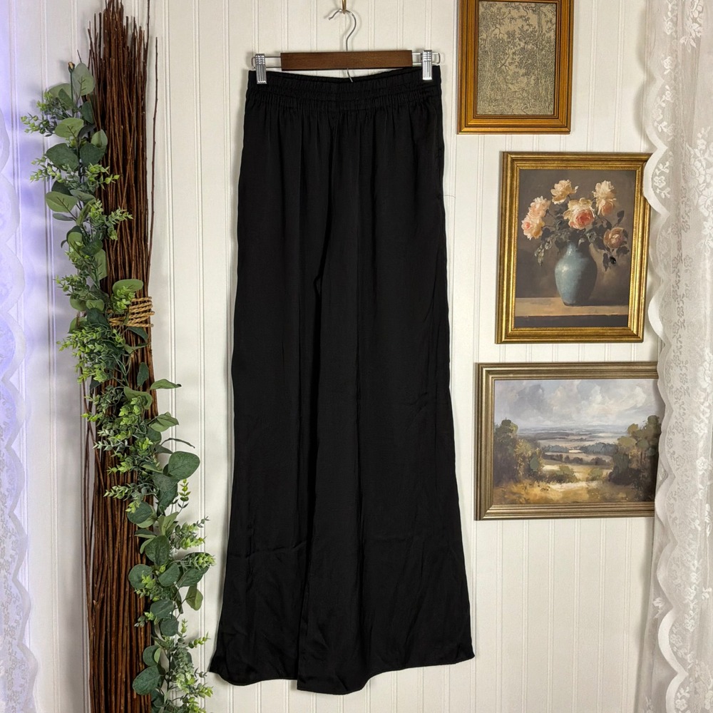 Zara Wide Leg Elastic Pants Womens Small Black Excellent Flowy Trousers